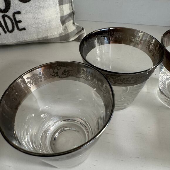 SET of 4 Vintage Queens Lusterware Silver Rimmed Glasses Barware Drinkware MCM - Picture 4 of 12